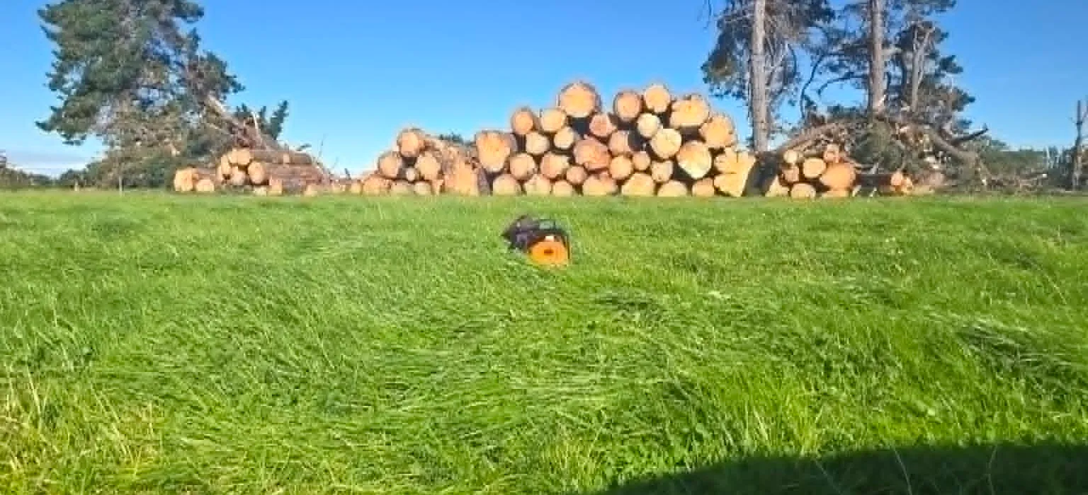 Log pile stacked in a green Southland paddock